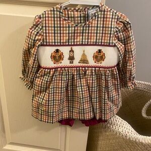 🦃 Three Sisters Smocked Thanksgiving Outfit | 6M | NWT 

⸻